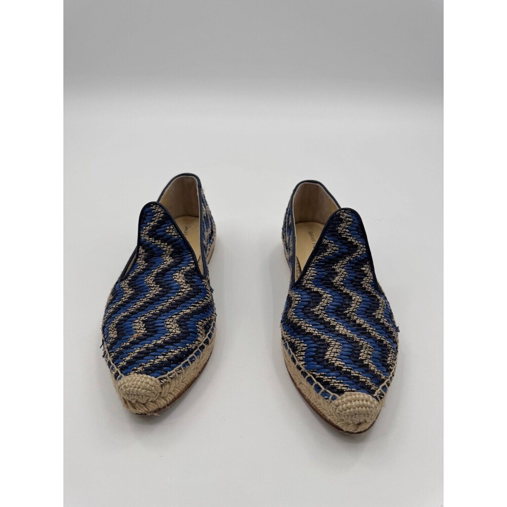 Sarah Flint Andrea Espadrille Loafers Flats Women's 37 Blue Raffia Linen Hipster